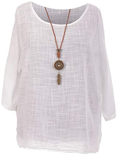 Storm Island Ladies Italian Lagenlook Tunic Cotton Top Women Round Neck Necklace Quirky Shirt