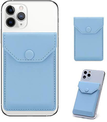 YUNCE Self Adhesive Cell Phone Leather Wallet Stick On Card Holder fits Most Credit Card Holder Pocket Wallet for Men Women - RFID Blocking Sleeve Covers Light Blue
