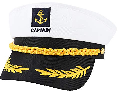 Angelikashalala Adult Captain's Hat - Adjustable Sailor Ship Boat Captain Hat for Halloween Cosplay, Navy, Marine, Admiral