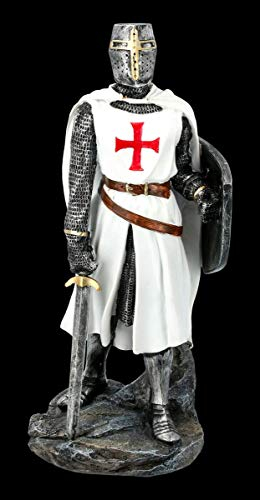 Bianco Cavalieri Templari Figura con Scudo e Spada Templari, Figura-Decorativa, Articolo Decorazione, Statua, Scultura, Mittelalter-Figur, H 30 CM