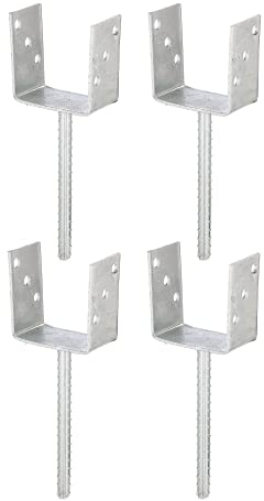 Alberts 215064 Ancre de poteau en U | avec ancrage béton en acier strié | galvanisée à chaud | largeur 101 mm | longueur de l'ancrage béton 200 mm | Set de 4 pièces