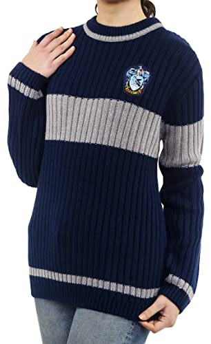 Harry Potter Ravenclaw Quidditch Jersey: Hogwarts House Ravenclaw Quidditch Uniforme Réplica de punto acanalado jersey de cuello redondo para hombres y mujeres