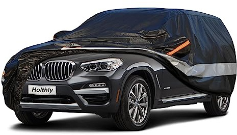 Holthly bilskydd SUV 100 % vattentät, bilpresenning för SUV helgarage regn sol damm UV-skydd. Bilkapning lämplig för BMW X3, Audi Q5, Volvo XC60, Ford Kuga. Svart C11