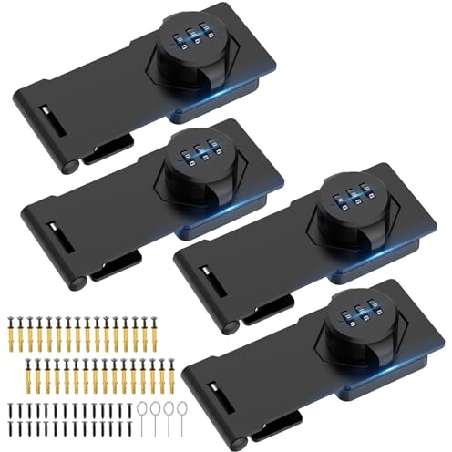 MeBantoo Household Cabinet Password Hasp Locks, Cabinet Locks with Combination, Door Security Slide Latch for Small Barn Doors, Bathroom, Outdoor, Garden (4 Pack Black)