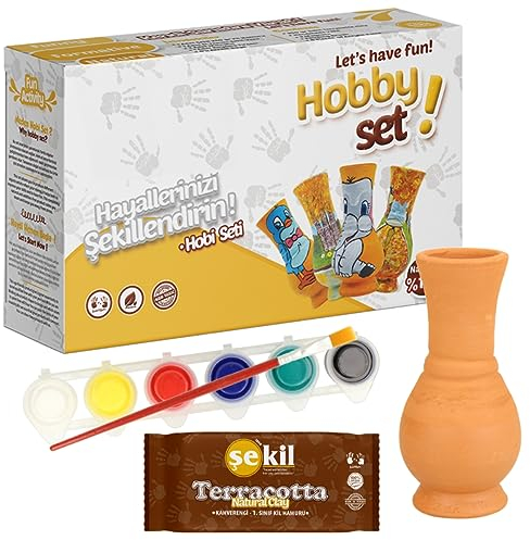 Minadax Hobby Set 250g Natur-Ton Töpferset - Inklusive Fertig-Vase, Farben und Pinsel für grenzenlose Kreativität