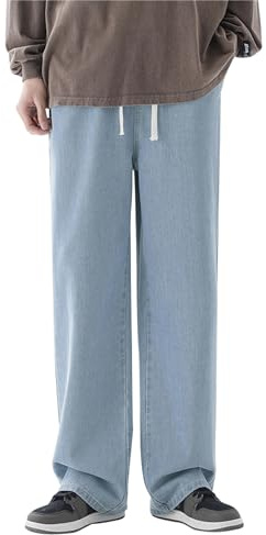 New front Jeans da Uomo Jeans Larghi da Uomo Jeans Dritti da Uomo Jeans da Uomo con Elastico Jeans da Uomo Elasticizzati Jeans da Uomo a Tubo Coulisse Comodo vestibilità Ampia Blu XL