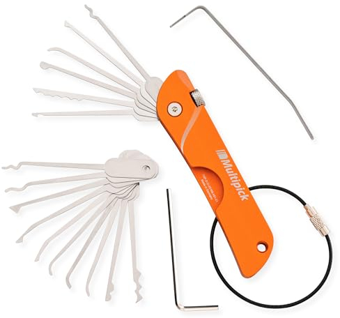 Multipick Taschenmesser Dietrich Set Profi Orange [7 Werkzeuge | +10 Klingen] Lockpicking Set im Taschenmesserformat - Lockpicking Set Profi & Anfänger - handliches Schlüsseldienst Werkzeug