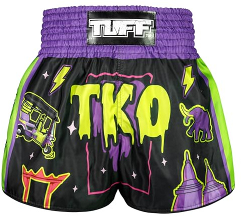 Tuff Sport Muay Thai Boxing Shorts, Retro Styles, Classic Slim Cut, MMA, Kickboxing, Workout Set, Tuf-rms118-blk, XXL