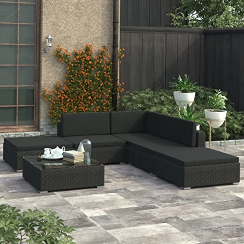 QZZCED Juego de muebles de balcón, muebles de jardín, juego de 6 piezas, con cojines de poliratán, color negro, para jardines, terrazas, balcones