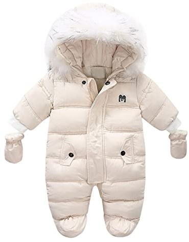Presentidéer 11-årig flicka baby pullover rockar vinter tjock varm huva rock jacka overall snödräkt lekdräkt sparkbyxor snöslitage vattentät kvinnor 42, Beige, 3-6 Månader
