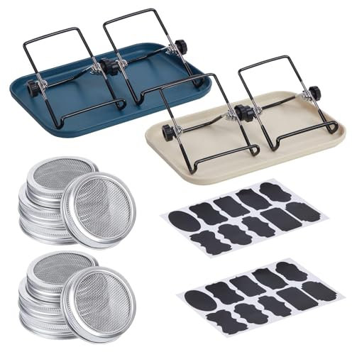 Seed Sprouter Kit - Mason Jar Germination Kits, Seed sprouting mason kit | Stainless Steel Sprouting Jar Lids and 2 Stands, Sprouting jar kit for Grow Sprouts Alfalfa Broccoli Bean Salad