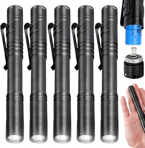 HOSPAOP LED Taschenlampe Klein, 5 Stück Mini Stiftlampe Wasserdicht 200 Lumens Stift Licht, Mitgebsel Gastgeschenke Handlampe für Outdoor, Camping, Wandern, Reparatur, Notfall, 2*AAA(Nicht Enthalten)