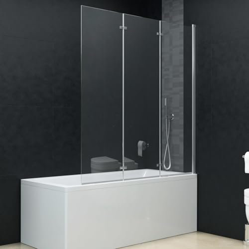 Juroupi Box Doccia e Vasca con Porte a Libro 3 Pannelli Regolabile Ante Pieghevoli Profili Cromati Cabina Bagno in Vetro di Sicurezza ESG 130x138 cm