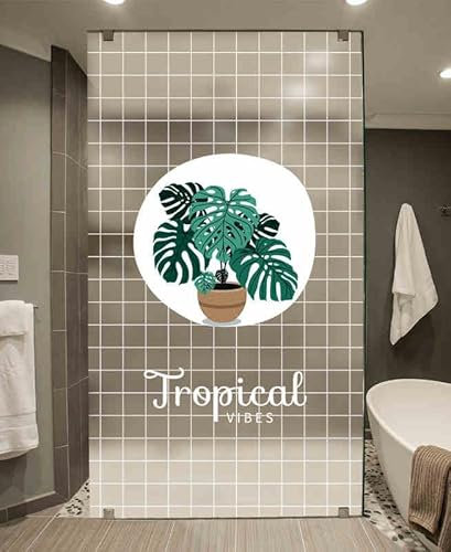 Fensterfolie Blickdicht Tropische Grüne Pflanzen Milchglasfolie Sichtschutzfolie Fenster Wiederverwendbar Folie Fenster Sichtschutz Badezimmer Blickdichte Fensterfolie 80x120 cm