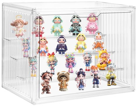 FHMIDIC Display Case, 4-Layer Acrylic Display Case with Magnetic Door, Transparent Stackable Alternative Glass Display Case for Collectibles, Mini Figures, Sports Cards, Toys (36x27x22cm)