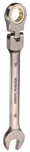 sourcing map Flex-Head Ratcheting Combination Wrench 18mm Metric 72-Teeth CR-V Steel Nickel Plated Open End Ratchet Spanner Gear for Fasteners Nut Bolt