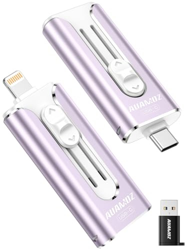 AUAMOZ 256GB Mini Dual Interface Flash Drive, Portable Memory Stick Compatible with iPhone 17/16/15/14/13/12/11, iPad Android PC, Easy to Save Photos, Videos & Files (1 Pack-Lavender Purple)