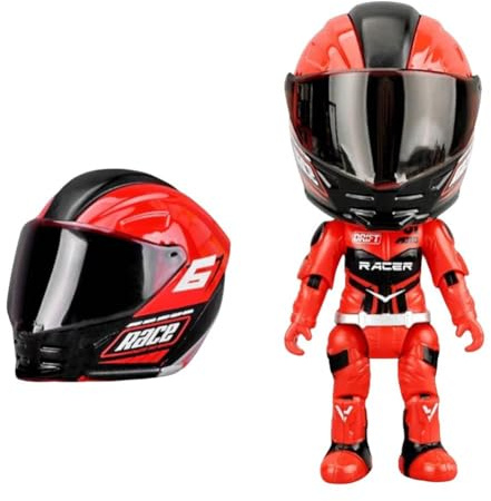 Q Version Motorcycle Helmet, Mini Transforming Doll Action Figures Model With 360-degree Articulated Joints & Alloy Helmets, Deformable Figure Motorcycles Racing Drivers Desk Décor Gifts (Red)