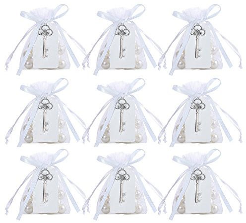Awtlife 50 Pcs Rustic Vintage Key Bottle Opener with Card Tag and Sheer Bag for Wedding Party Favors