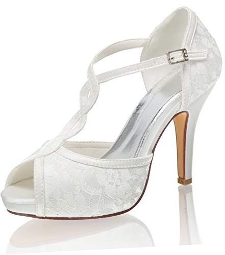 Emily Bridal Scarpe da Sposa Sandali Tacco Alto Incrociato con Punta Aperta (EU36, Avorio)
