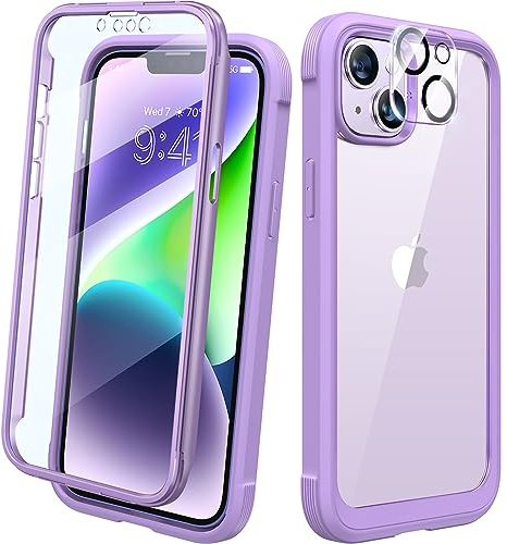 Diaclara Designed for iPhone 14 Case, Full Body Rugged Case with Built-in Touch Sensitive Anti-Scratch Screen Protector, with Camera Lens Protector for iPhone 14 6.1 (Peri Purple)