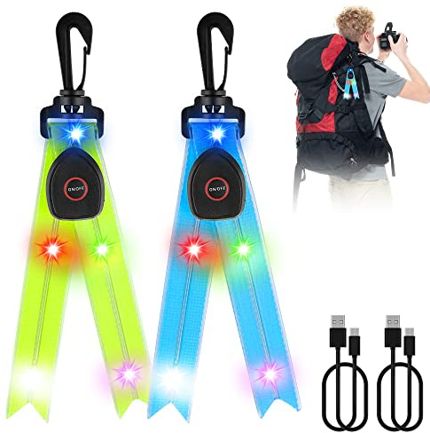 Vegena LED-reflektorer barn – 2 st USB-uppladdningsbara barn reflexer blinkande ljus skolväskor säkerhetsljus, vattentät säkerhet ljus reflektor hänge för löpning, ryggsäck, cykling, jogging