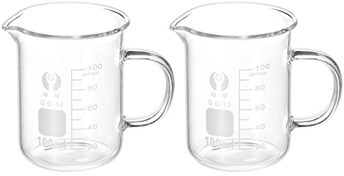 PATIKIL 2 st 100 ml glasbägare med handtag, 3,3 borosilikatglas graderade tryckta mätkoppar med pip för kökslaboratorievätskor