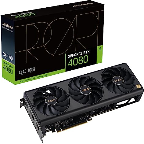 ASUS ProArt NVIDIA GeForce RTX 4080 OC Edition – Carte graphique créateur (16GB GDDR6X, PCIe 4.0, DLSS 3, HDMI 2.1a, DisplayPort 1.4a, Ventilateurs axiaux à double roulement à billes, 0dB)