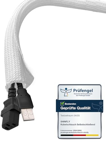 shinfly Kabelslang 6 mm x 10 m, vit – för 1–2 tunna kablar eller en enda tjockare kabel, kabelarrangör för PC, hushållsapparater, kontor och motorcykel