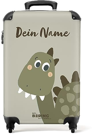 NoBoringSuitcases.com® Fotokoffer personalisiert, Kinder Koffer- 55x40x20cm Handgepäck Trolley, Koffer Kinder Jungen - Kinder Handy- Fröhlicher Dinosaurier - Leicht - Koffer mit Namen Initialen