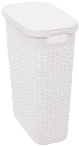 5five - Cesta de lavandería fina de ratán, 40 l, color gris y blanco - Orificios de ventilación - Tapa - Asas ergonómicas para facilitar su transporte - Cesta de almacenamiento de plástico