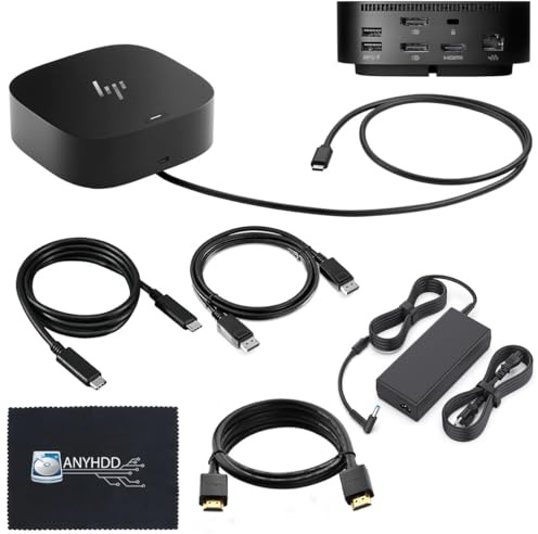 HP Docking Station for Laptop Dual Monitor and Charging Bundle - HP USB-C G5 Dock 5TW10AA / 5TW10UT / 5TW10AA#ABB with 120W Adapter, HDMI, DisplayPort, USB-C Cables & Microfiber Cleaning Cloth