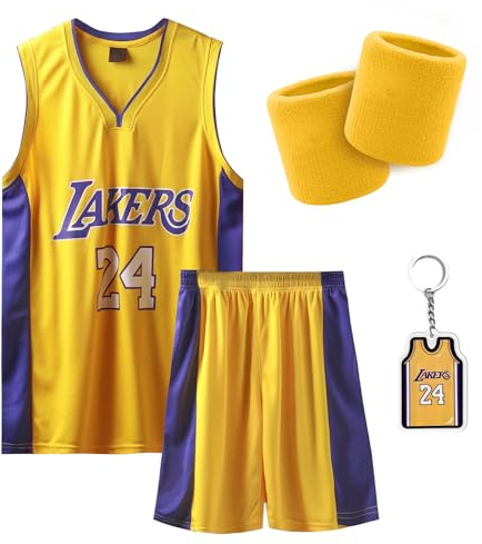 Pardofelis Basketball Trikot Shirt und Shorts, Basketball Jersey Atmungsaktives Trainingskleidung, Basketball Ärmellose Anzug mit 2 Schweißband, Basketball Trikot für Herren (5XL, Gelb-24)