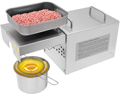 Ölpresse Maschine Edelstahl für Zuhause/Gewerbliche, AC 800W Elektrische Ölmühle Temperatur 32-482℉ für Erdnüsse, Walnüsse,Pinienkerne,Sojabohnen, Sesam,Raps (Silber)