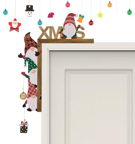 KASESSS Türrahmen Deko Weihnachten, Weihnachtsdeko, Niedliche Zwerg-FigurWände Türdeko mit Rundaufkleber Holz Lustig Weihnachtsecktürrahmen zum Deko Befüllen und Aufhängen Festival Ornament Home Decor