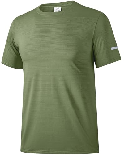 Maglietta casual da uomo, traspirante, ad asciugatura rapida, per fitness, sport, corsa, fitness, manica corta, maglietta sportiva da uomo, Verde militare, L