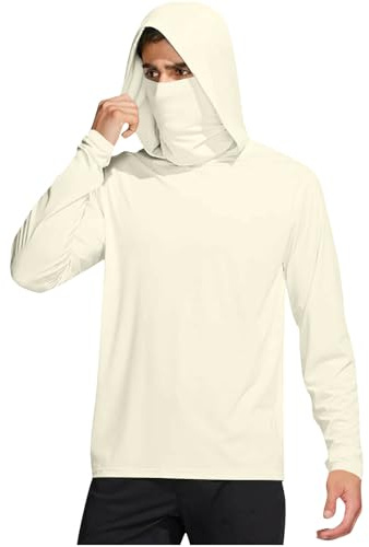 Long Sleeve Sun Shirt Men UPF 50+ Sun Protection Fishing Hoodies with Mask Outdoor Lightweight Rash Guard Hiking Blouses
