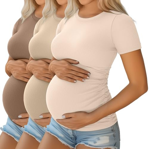 Ficerd Paquete de 3 Camisetas de Maternidad,M,3-Conjunto de Colores