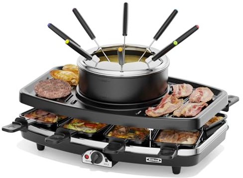 Electric Fondue Pot Sets, Electric lndoor Raclette Table Grill for 8 People, Adjustable Temperature Control and 8 Paddles, Perfect for Parties and Family Fun