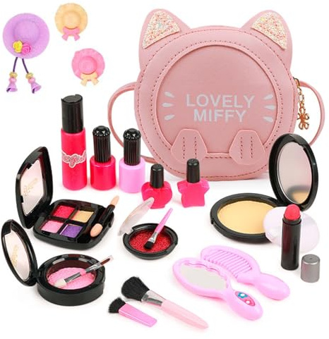 SENLINLIN Set Trucchi Finto per Bambine, Trousse Trucco a Forma di Gatto, Make Up Giocattolo Sicuro e Atossico, Set Cosmetici da Gioco di Ruolo, Regalo per Bambine 3-7 Anni