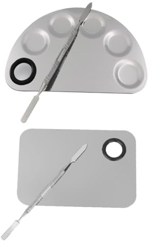 BAZEITFLOW 2juegos Paleta De Mezcla De Maquillaje De Acero Inoxidable Herramienta Cosmética De Paletas Duraderas Para Mezclar Base De Maquillaje