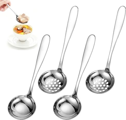 TPTGIAR Cucharón Acero Inoxidable 4PCS Cucharón de Salsa de Acero Inoxidable Cucharón de Salsa Plateado Cucharones de Cocina Cuchara Ranurada para Cucharar Aderezos Sopas Salsas y Aliños