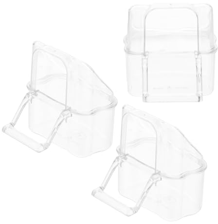 ifundom Set da 3 Ciotole per Uccelli Porta Cibo Anti-Schizzi in Acrilico Trasparente Contenitore Alimenti per Gabbie Base Piatta Mangiatoia Resistente e Facile da Pulire per Pappagalli