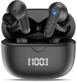 Susmnan Écouteurs sans Fil Bluetooth, écouteurs Bluetooth 5.3 avec 4 Microphones et Annulation de Bruit ENC Casques IPX7 étanches, 36H de Lecture, Son stéréo HiFi, écran LED