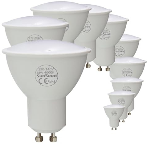 SUNSEED 10x GU10 8,5W, LAMPADINA LED FARETTO, Luce Naturale 4000K 806 Lumen 120°, 60W Equivalente