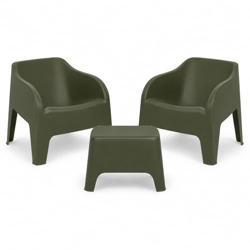 Toomax Kit 2 Poltrone Petra + Tavolino Petra Antracite Scuro, set da giardino con 2 poltrone (79x76,5x70 cm) e tavolino con vano da 21 litri, in resina resistente ai raggi UV per interno ed esterno