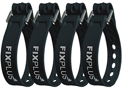 Fixplus-Strap 4-pack - spännrem för säkring, fastsättning, buntning och fastturning, tillverkad av specialplast med aluminiumspänne, 35 cm x 2,4 cm (svart)