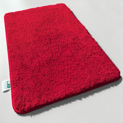 casa pura Badematte rot weicher, Flauschiger Badezimmerteppich in Shaggy Optik, Badvorleger rutschfest waschbar - Duschvorleger, Teppich Fußmatte für Badezimmer, Dusche 60x100 cm, Sky Soft