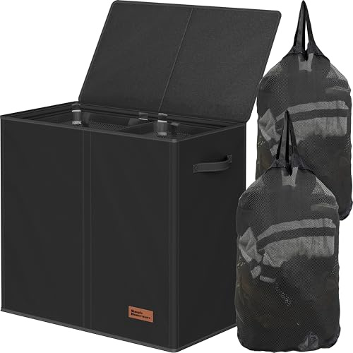 Simple Houseware Double Laundry Hamper with Lid and Removable Bags, Black