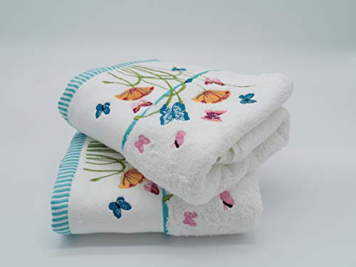 Lex's Linens Handtücher mit Blumenmuster und Schmetterlingen, bestickt, 2 Stück